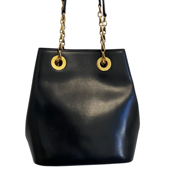 Celine w/ COA Navy Leather Bucket Shoulder Bag w/ Gold Hardware Chain Authentic - Picture 13 of 16